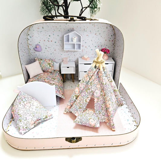 Dolls House in a Travel Suitcase, Pretty Liberty Michelle design, 12th Scale, Miniature case