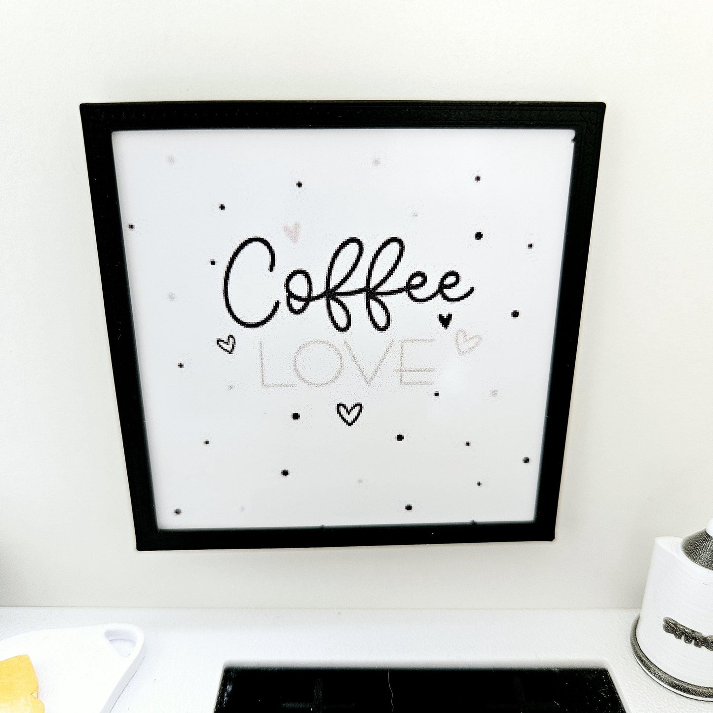 Dolls House Modern Framed Wall Art, Coffee Love quote picture, 12th scale, miniature wall picture for a kitchen wall