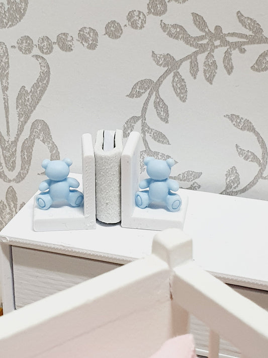 Dolls House Modern Set of Bookends with a choice of Cute Pink, Blue or Brown Teddy Bears, Miniature Bookends, Books, 12th Scale