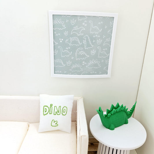 Dolls House Modern Framed Wall Art, Dinosaur picture, 12th scale, miniature wall picture, Nursery wall art