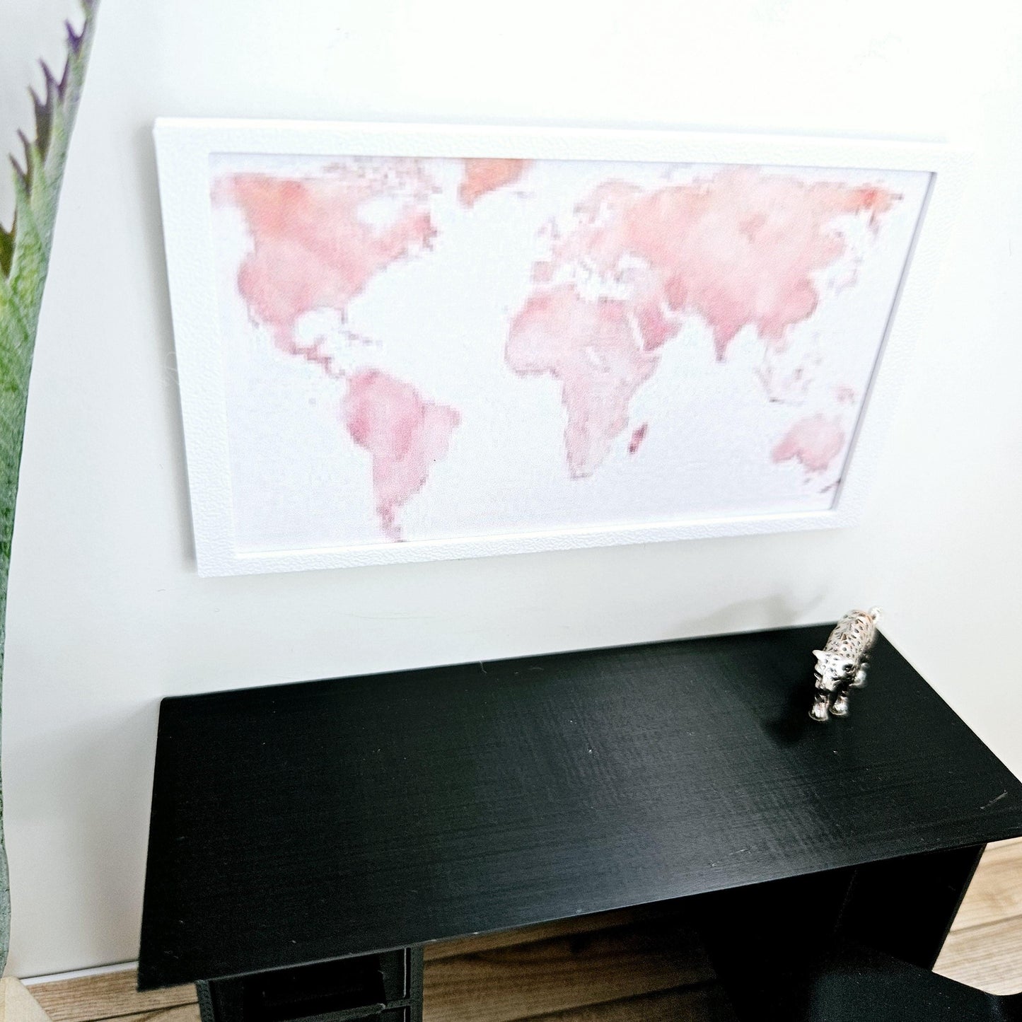 Dolls House Modern Framed Wall Art, Pink World Map print, 12th scale, miniature wall picture for any room