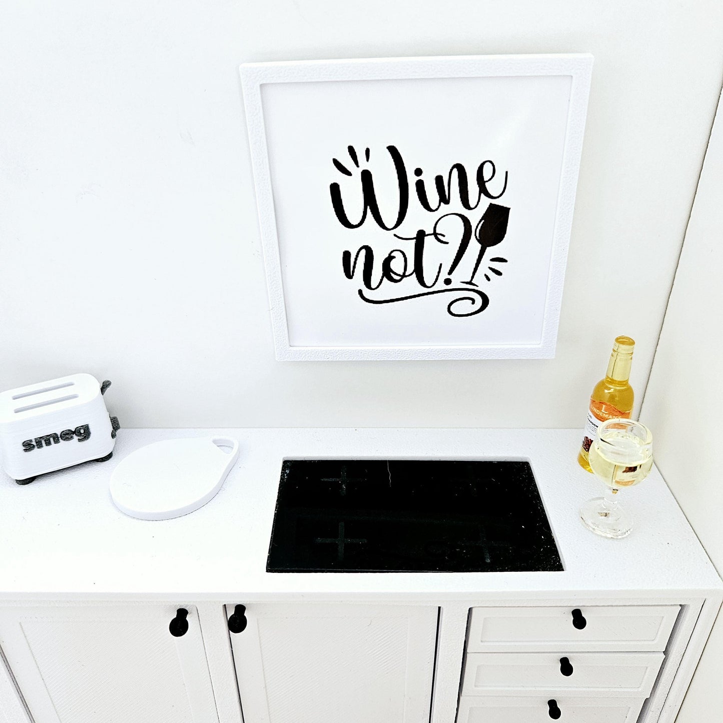 Dolls House Modern Framed Wall Art, Wine Not! quote picture, 12th scale, miniature wall picture for a kitchen wall