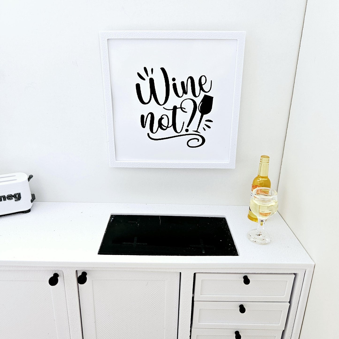 Dolls House Modern Framed Wall Art, Wine Not! quote picture, 12th scale, miniature wall picture for a kitchen wall