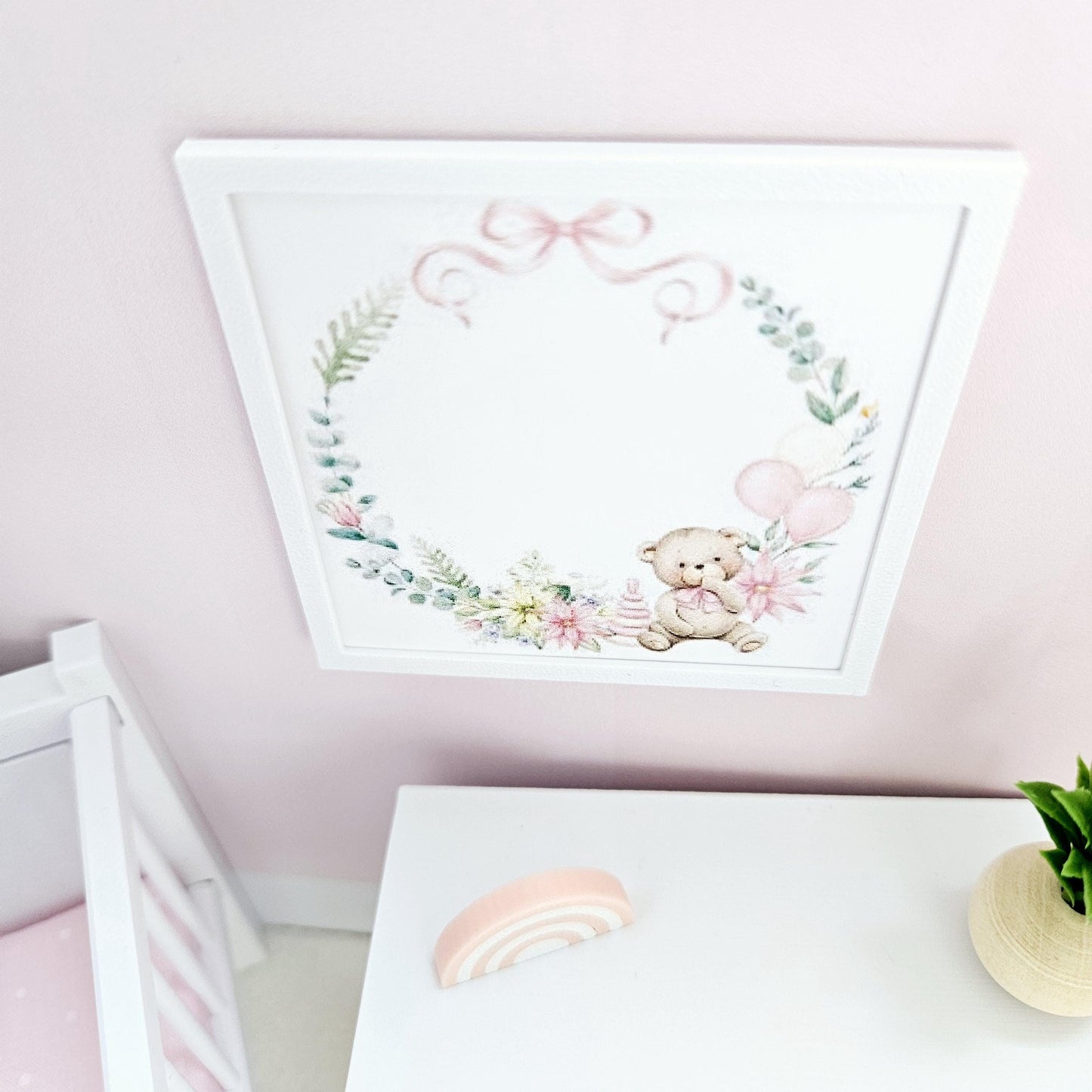 Dolls House Modern Framed Wall Art, Pink Teddy Bear picture, 12th scale, miniature wall picture, Nursery wall art