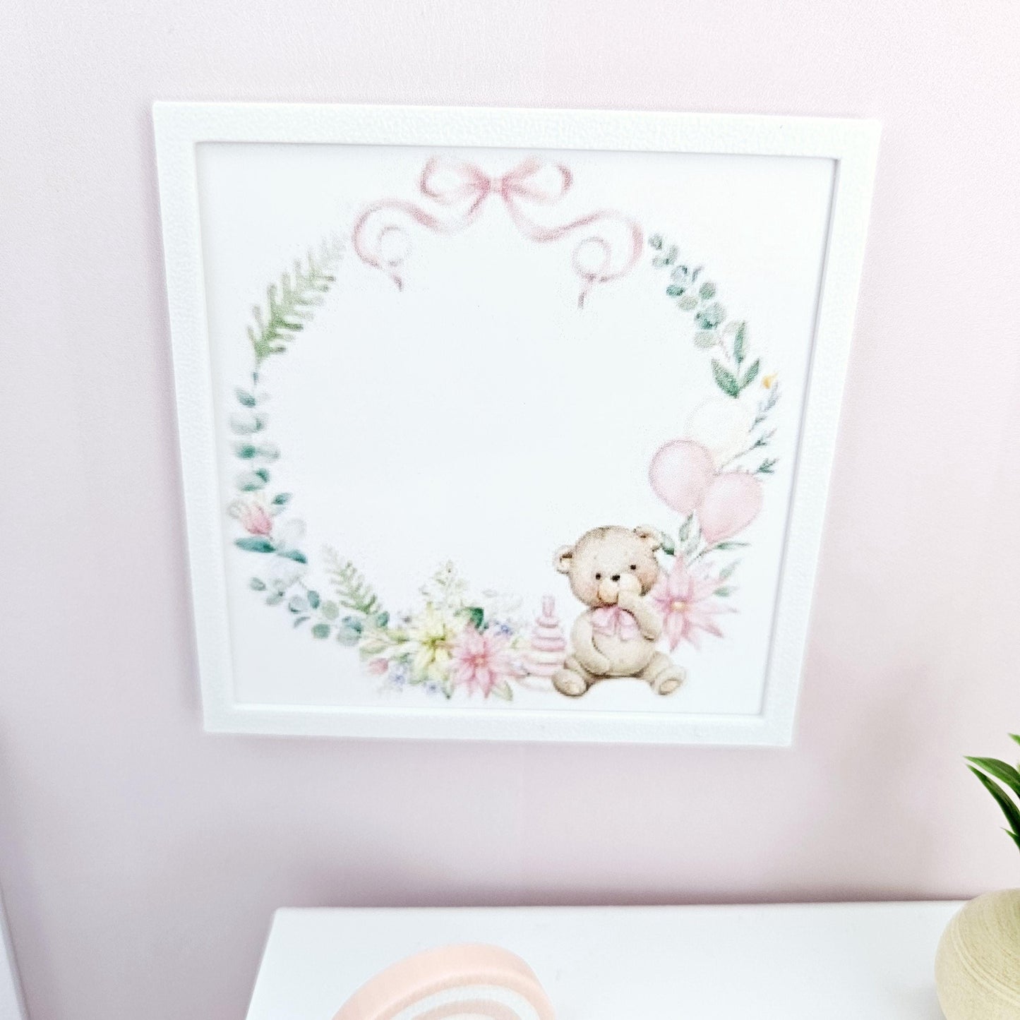 Dolls House Modern Framed Wall Art, Pink Teddy Bear picture, 12th scale, miniature wall picture, Nursery wall art