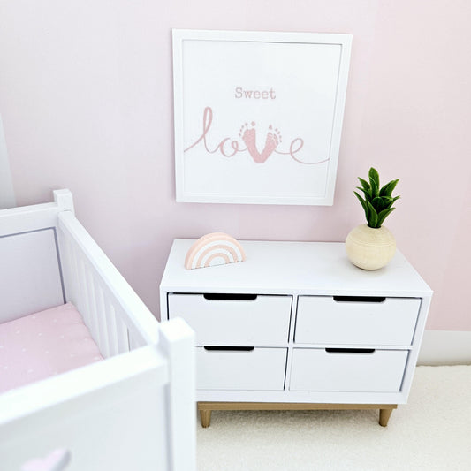 Dolls House Modern Framed Wall Art, Pink baby or Blue love picture, 12th scale, miniature wall picture, Nursery wall art