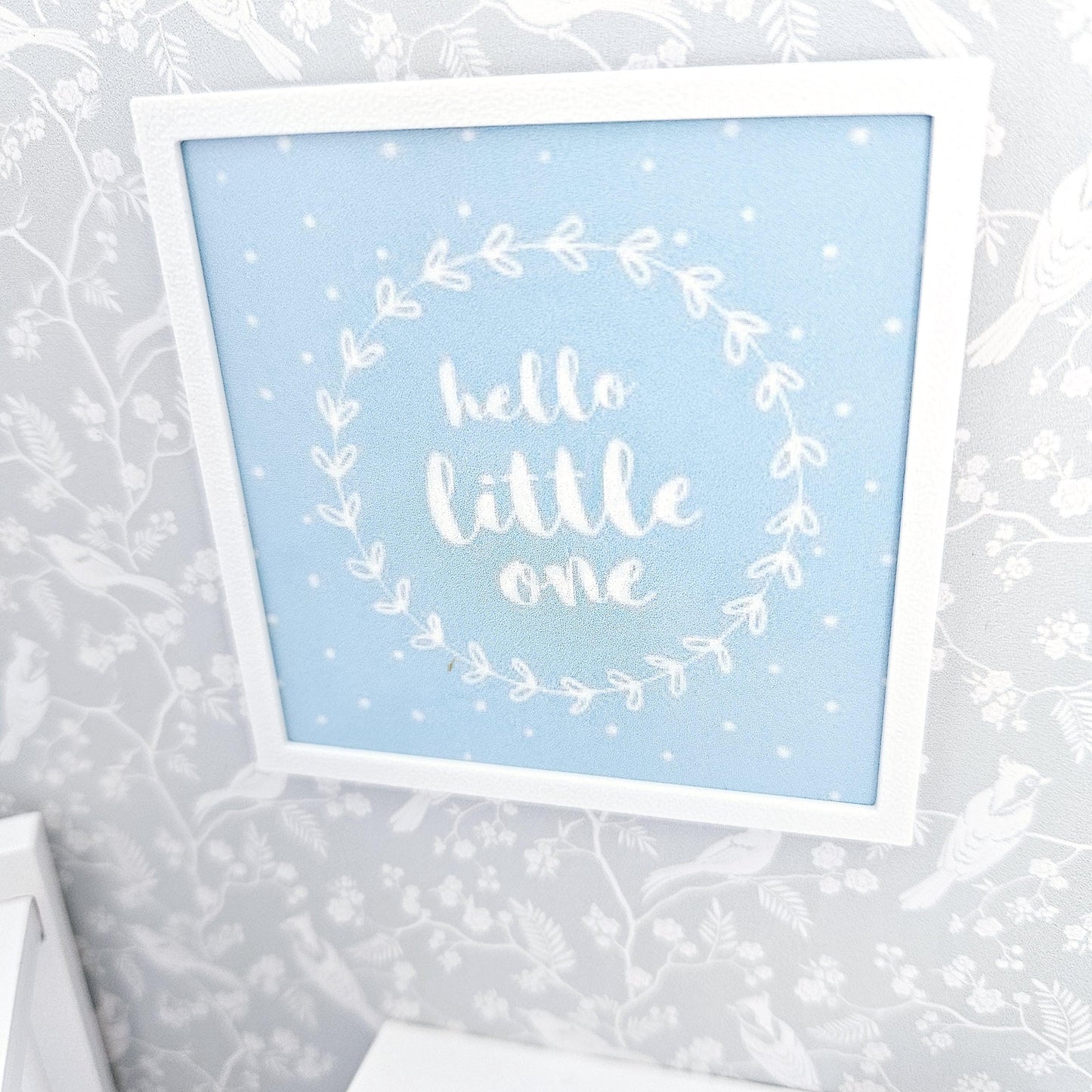 Dolls House Modern Framed Wall Art, Pink, Blue or Green. Hello Little One picture, 12th scale, miniature wall picture. Nursery wall art