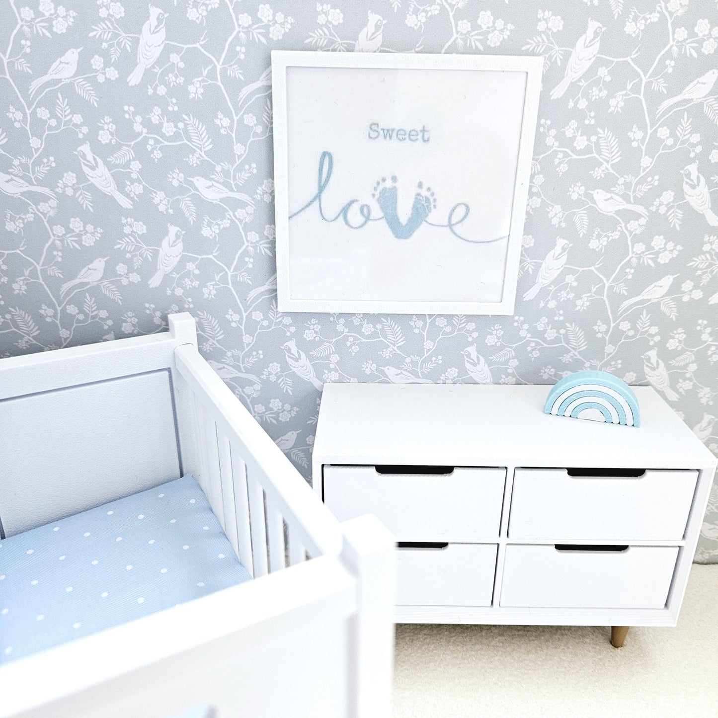 Dolls House Modern Framed Wall Art, Pink baby or Blue love picture, 12th scale, miniature wall picture, Nursery wall art