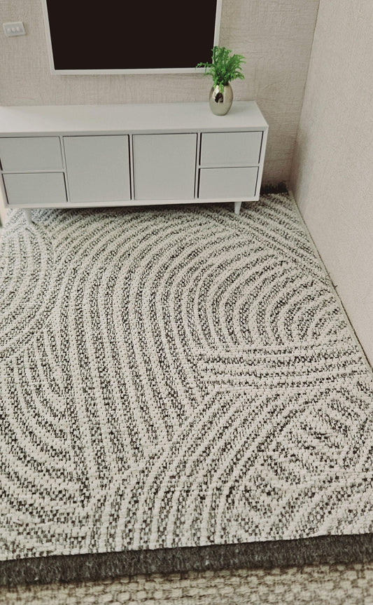 Dolls House Large Light Grey & White Rug  1:12th Scale, Miniature Rug (RUG-EX)