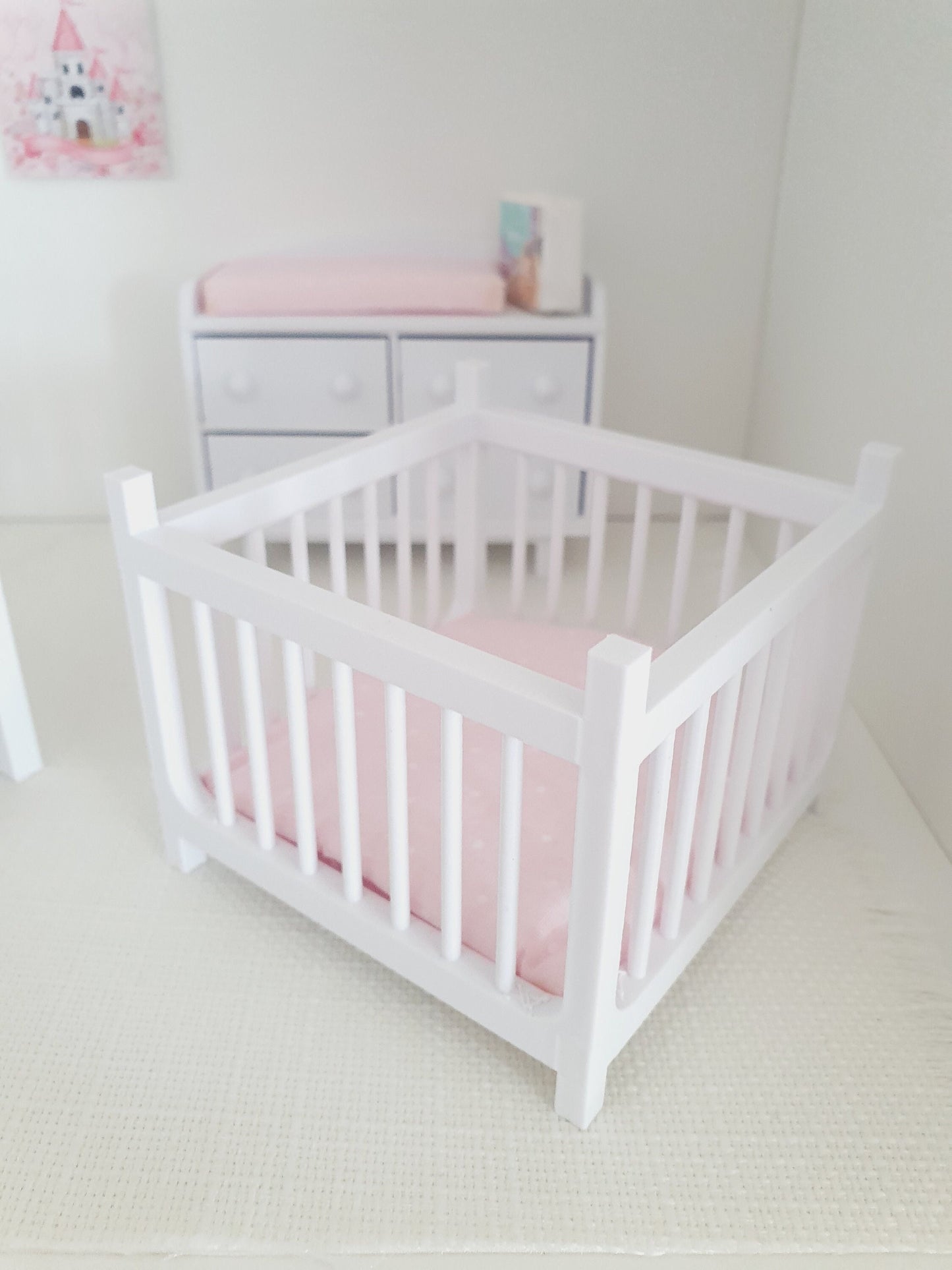 Dolls House Playpen with a Pink, Blue or White base  1:12th Scale, Miniature Playpen (PLAY)
