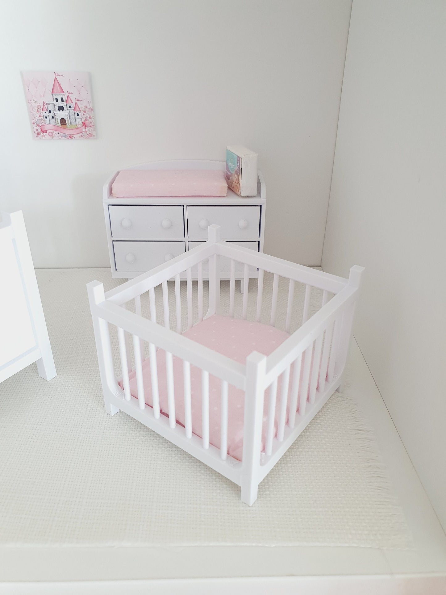 Dolls House Playpen with a Pink, Blue or White base  1:12th Scale, Miniature Playpen (PLAY)