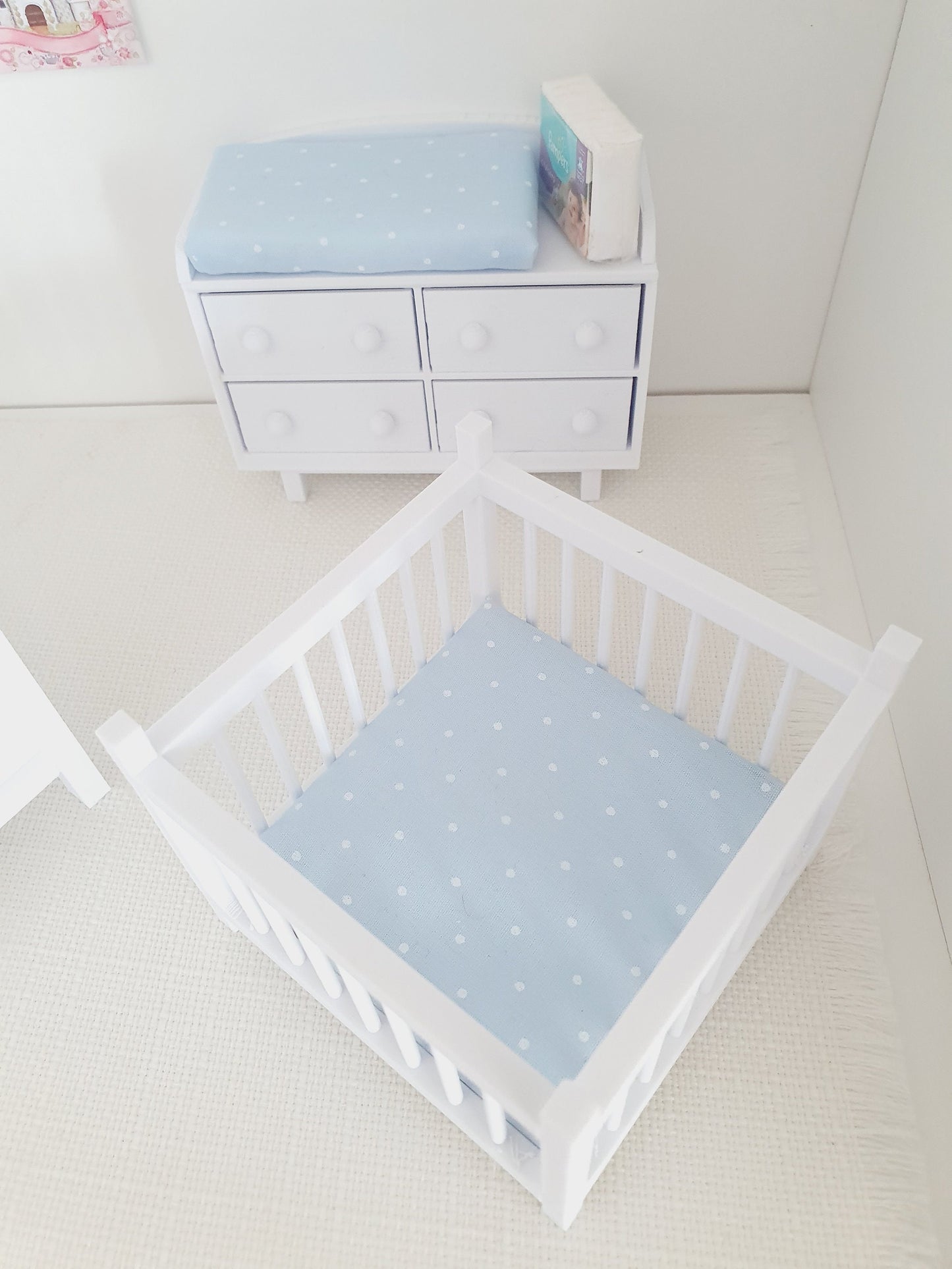 Dolls House Playpen with a Pink, Blue or White base  1:12th Scale, Miniature Playpen (PLAY)