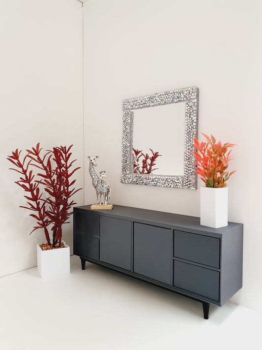 Dolls House Modern Large Square Mirror with Silver or Gold Rhinestones , Miniature Mirror, 12th Scale Mirror