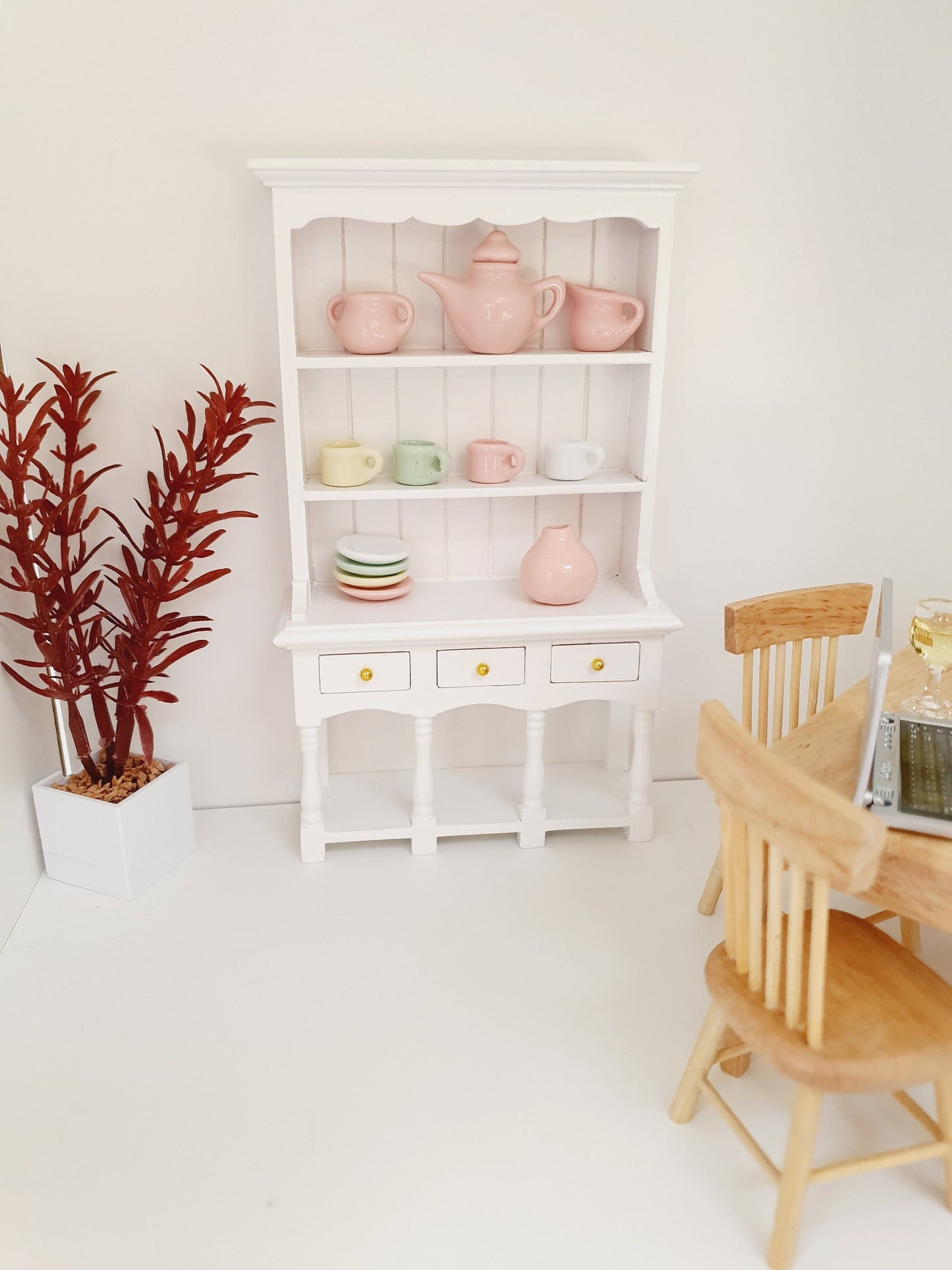 Dolls House White Wooden Dresser with 3 opening drawers  1:12th Scale, Miniature Dresser