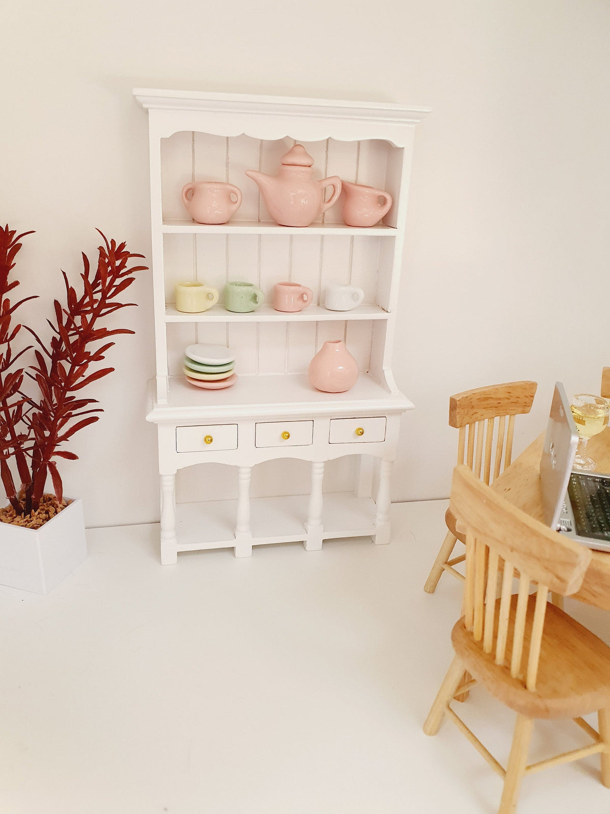 Dolls House White Wooden Dresser with 3 opening drawers  1:12th Scale, Miniature Dresser