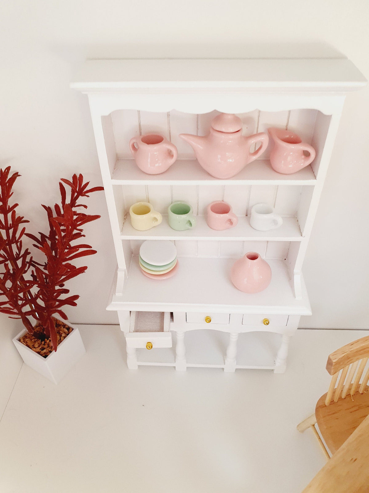 Dolls House White Wooden Dresser with 3 opening drawers  1:12th Scale, Miniature Dresser