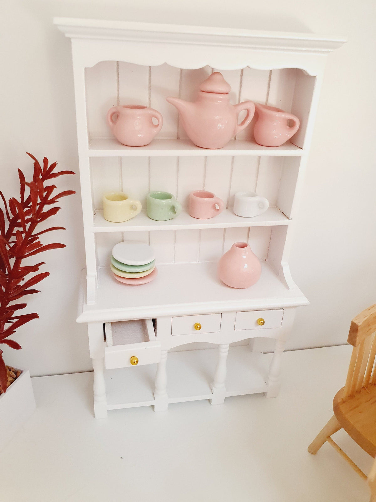 Dolls House White Wooden Dresser with 3 opening drawers  1:12th Scale, Miniature Dresser