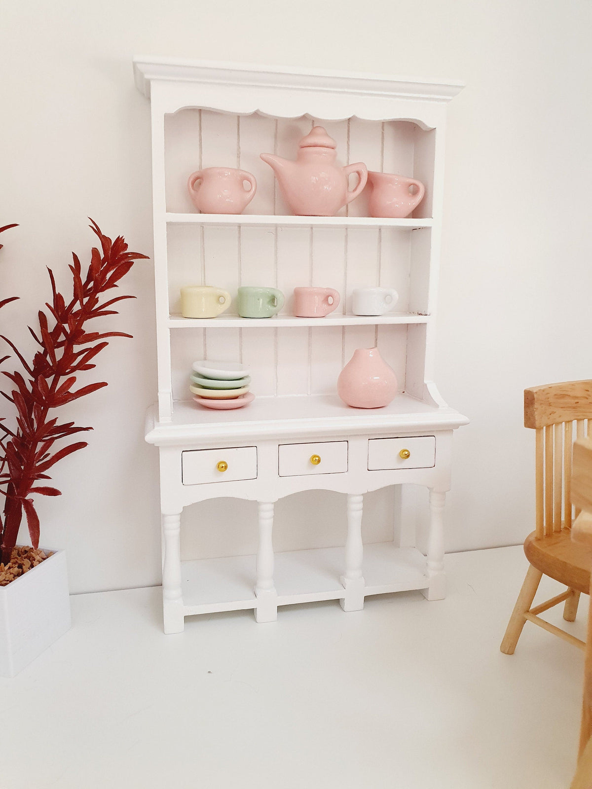 Dolls House White Wooden Dresser with 3 opening drawers  1:12th Scale, Miniature Dresser