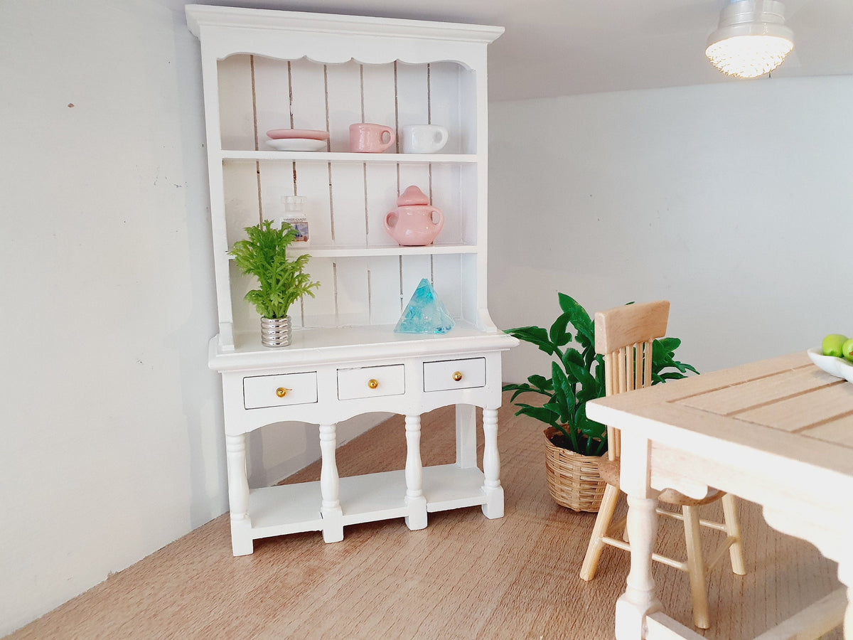 Dolls House White Wooden Dresser with 3 opening drawers  1:12th Scale, Miniature Dresser