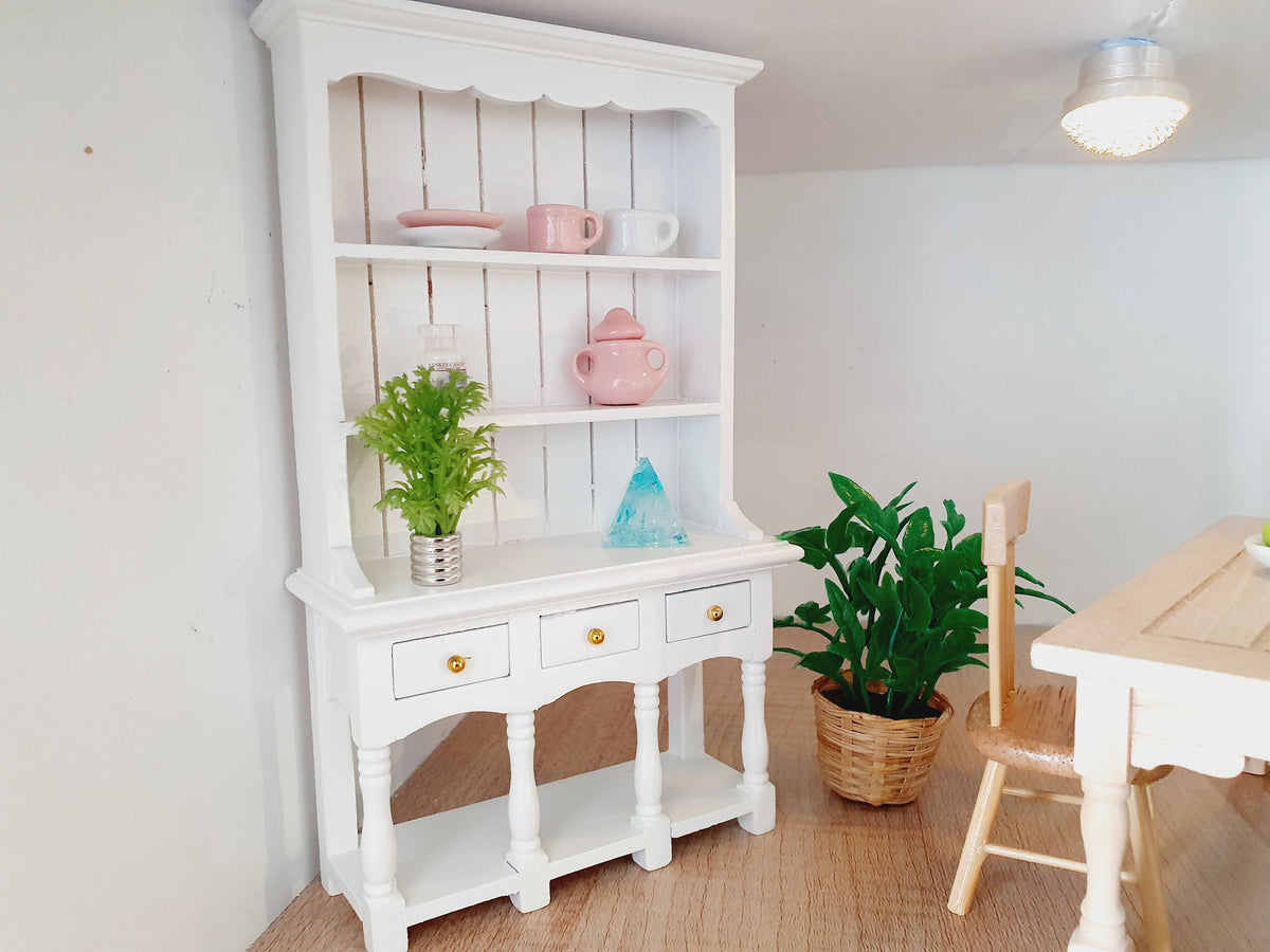 Dolls House White Wooden Dresser with 3 opening drawers  1:12th Scale, Miniature Dresser