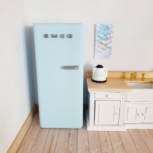 Dolls House Modern Kitchen Light Blue SMEG Fridge, 1:12th Scale, Miniature fridge (K-FR-8)