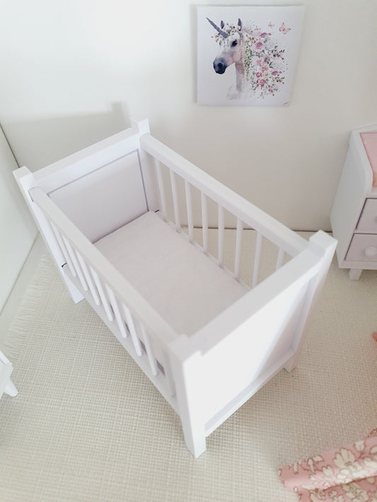 Modern Dolls House Cot with Polka Dot Mattress - Choice of Colours - 1:12 Scale