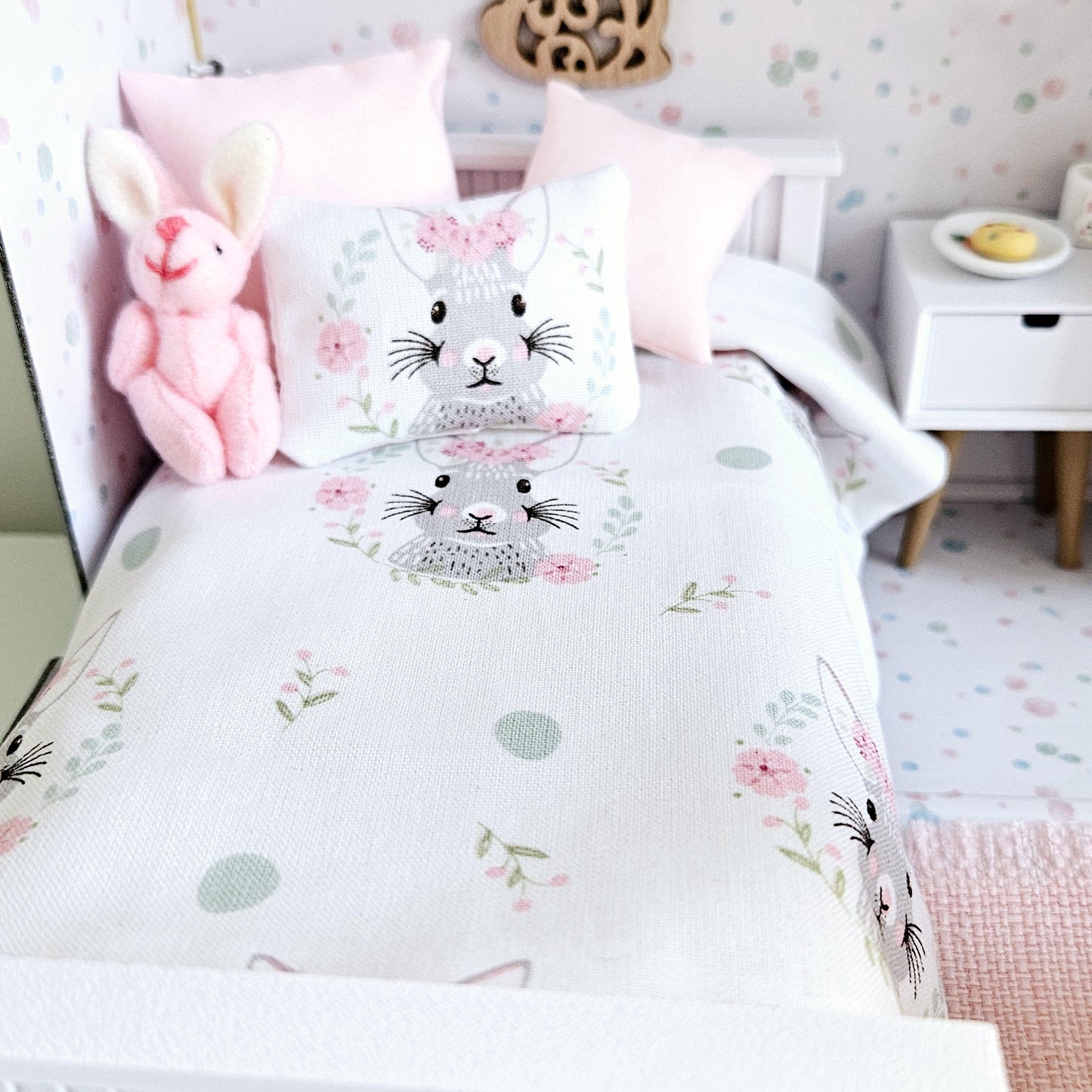 Dolls House Easter Bunny Travel Suitcase, Pretty Rabbit Bedroom Design, 12th Scale, Miniature case