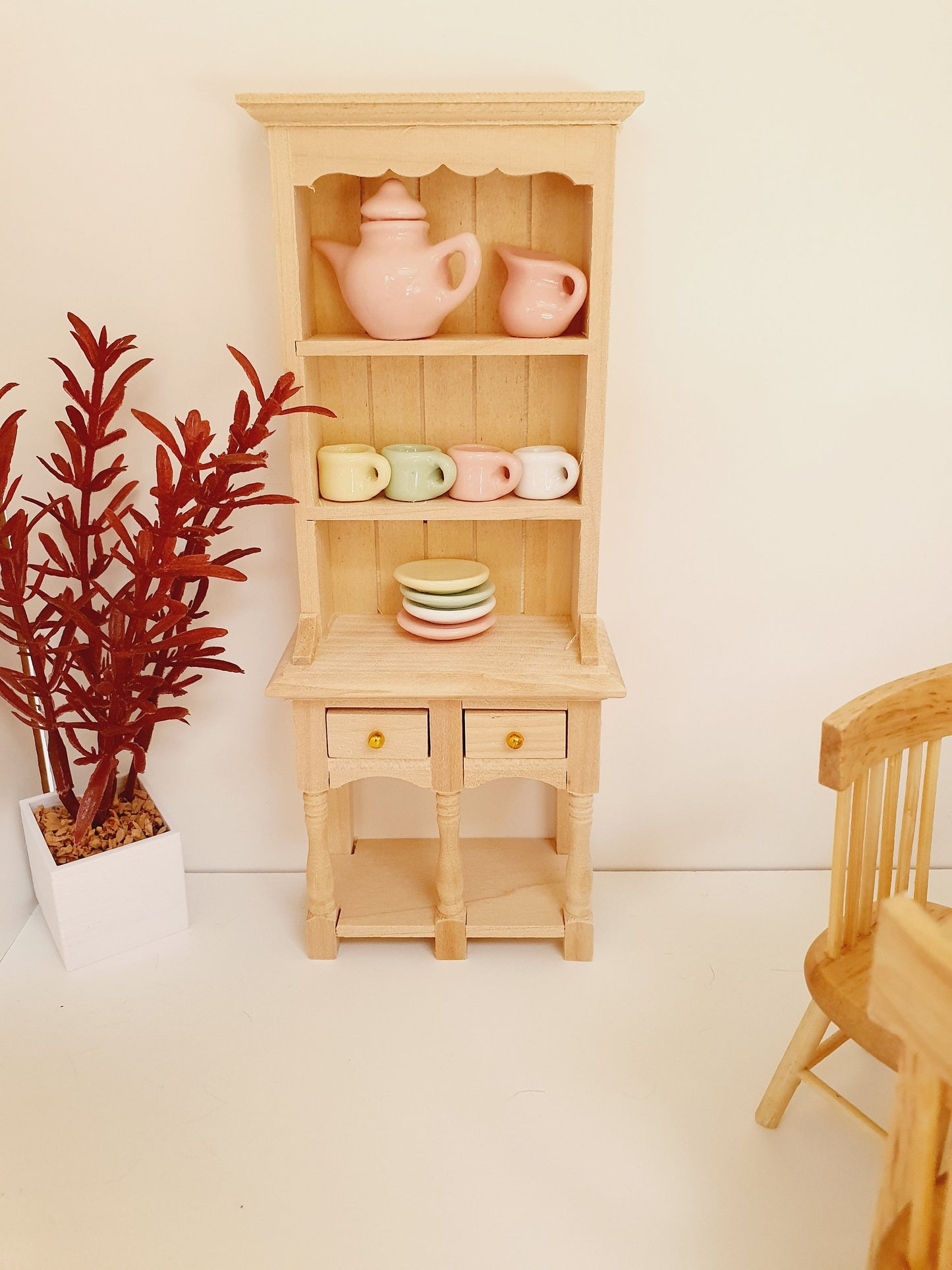 Dolls House Wooden Farmhouse Dresser, Miniature Furniture, Dollhouse Accessories, Tiny Furniture, Rustic Decor (DR2)