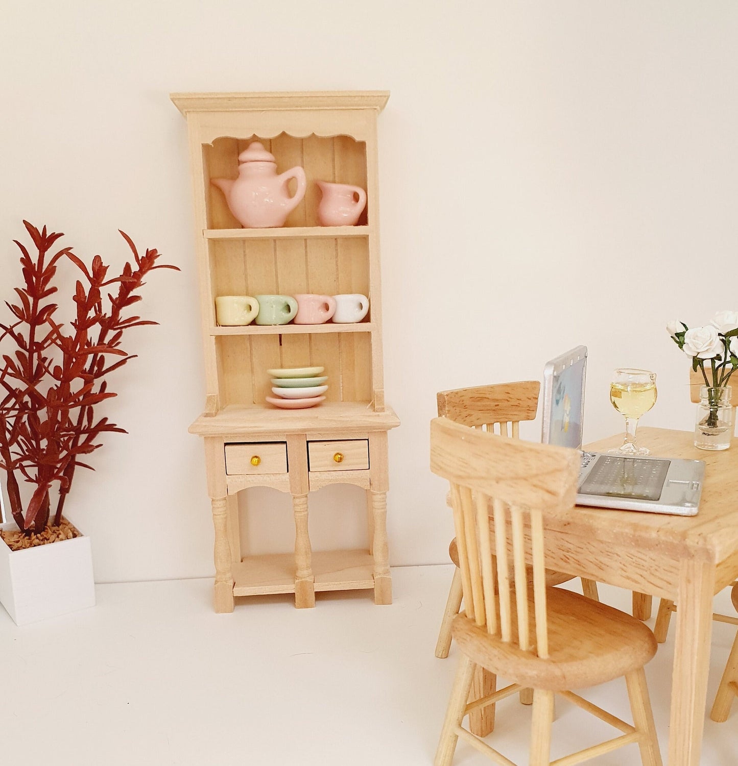 Dolls House Wooden Farmhouse Dresser, Miniature Furniture, Dollhouse Accessories, Tiny Furniture, Rustic Decor (DR2)