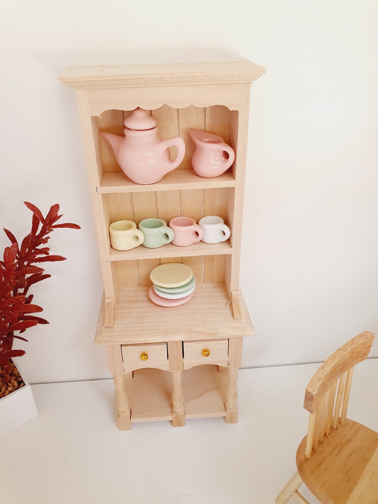 Dolls House Wooden Farmhouse Dresser, Miniature Furniture, Dollhouse Accessories, Tiny Furniture, Rustic Decor (DR2)
