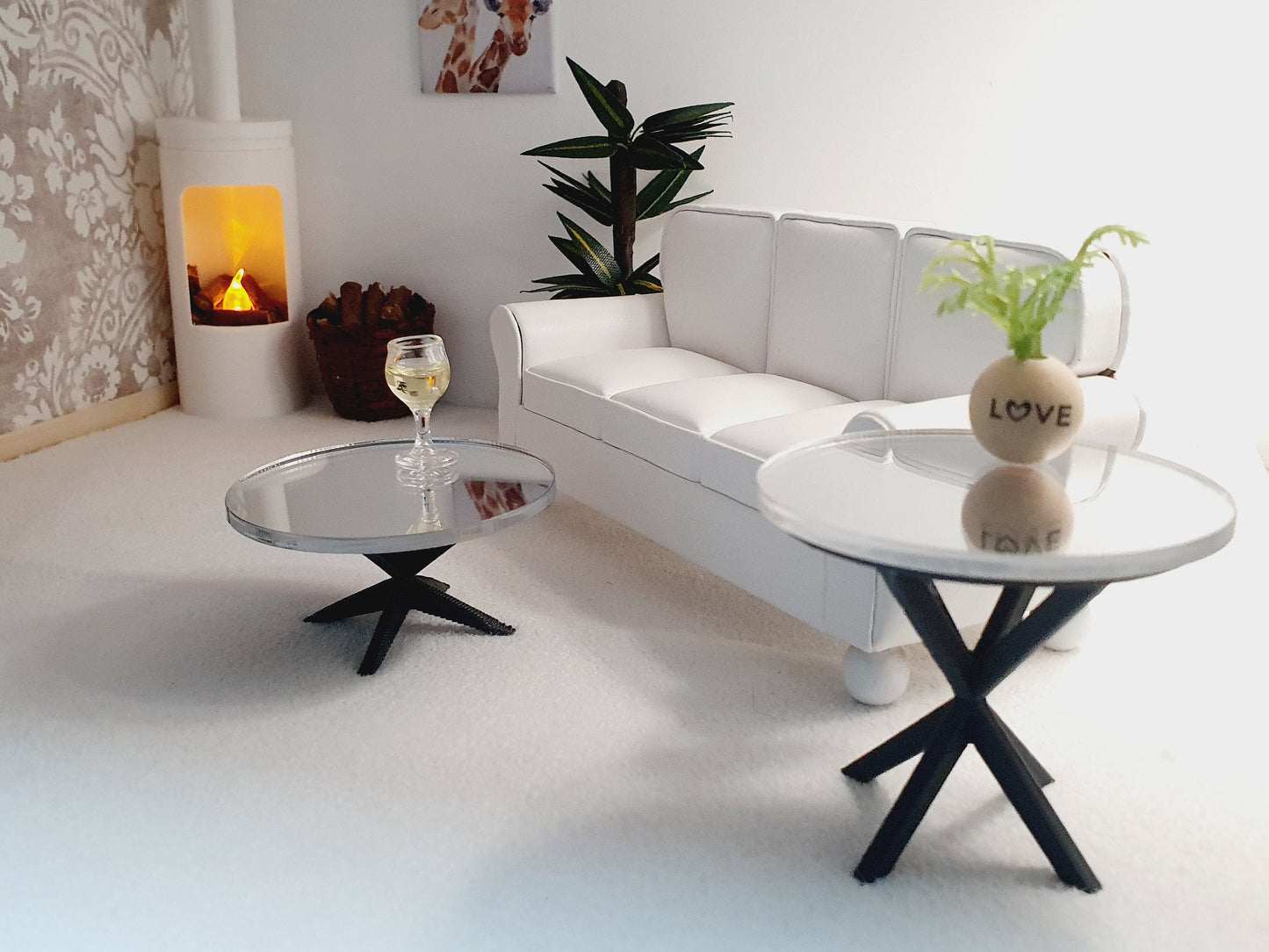 Dolls House Modern Mirrored Coffee Table, 1:12 Scale, Choice of Leg Colours, Miniature Coffee Table