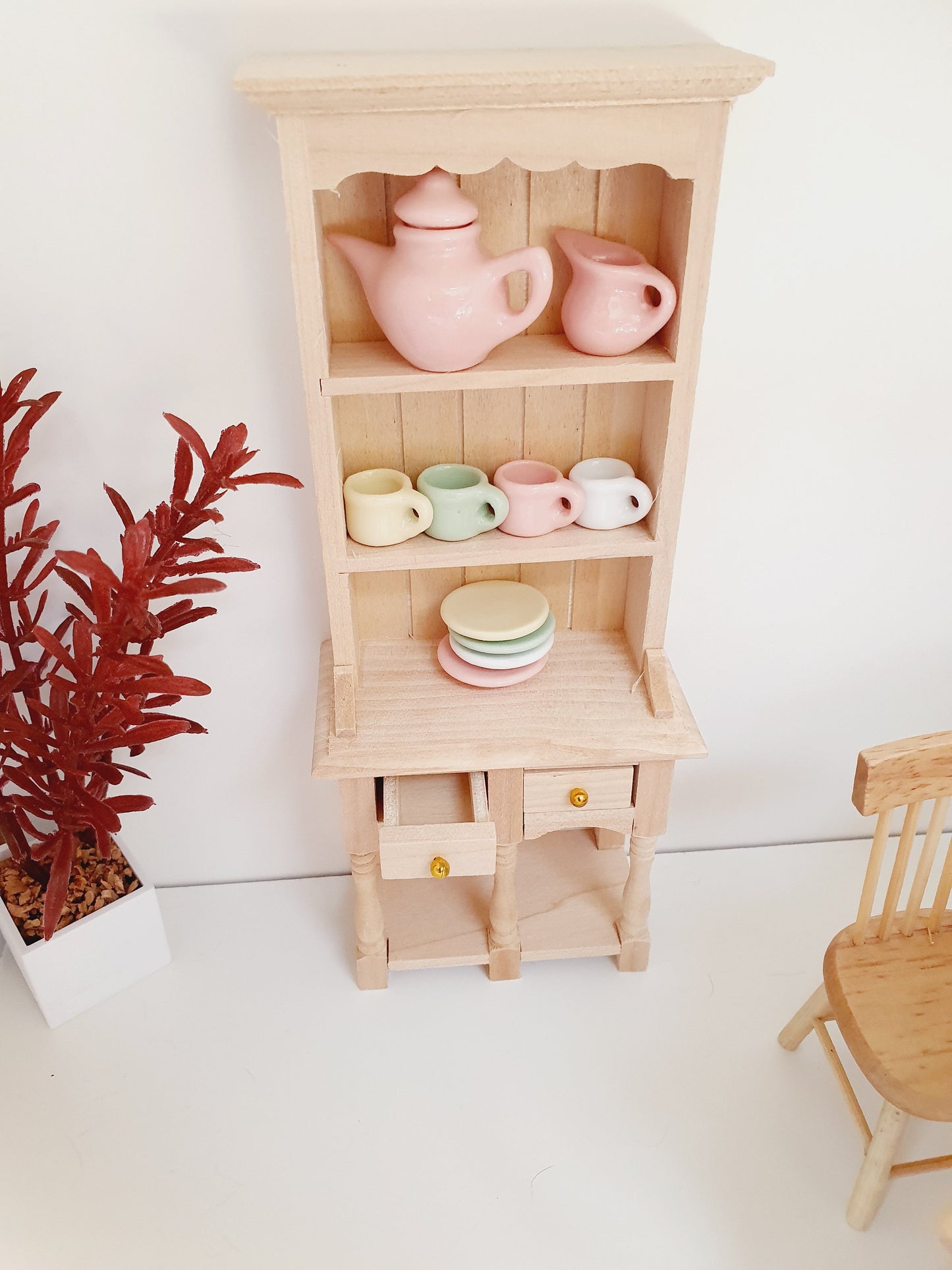 Dolls House Wooden Farmhouse Dresser, Miniature Furniture, Dollhouse Accessories, Tiny Furniture, Rustic Decor (DR2)