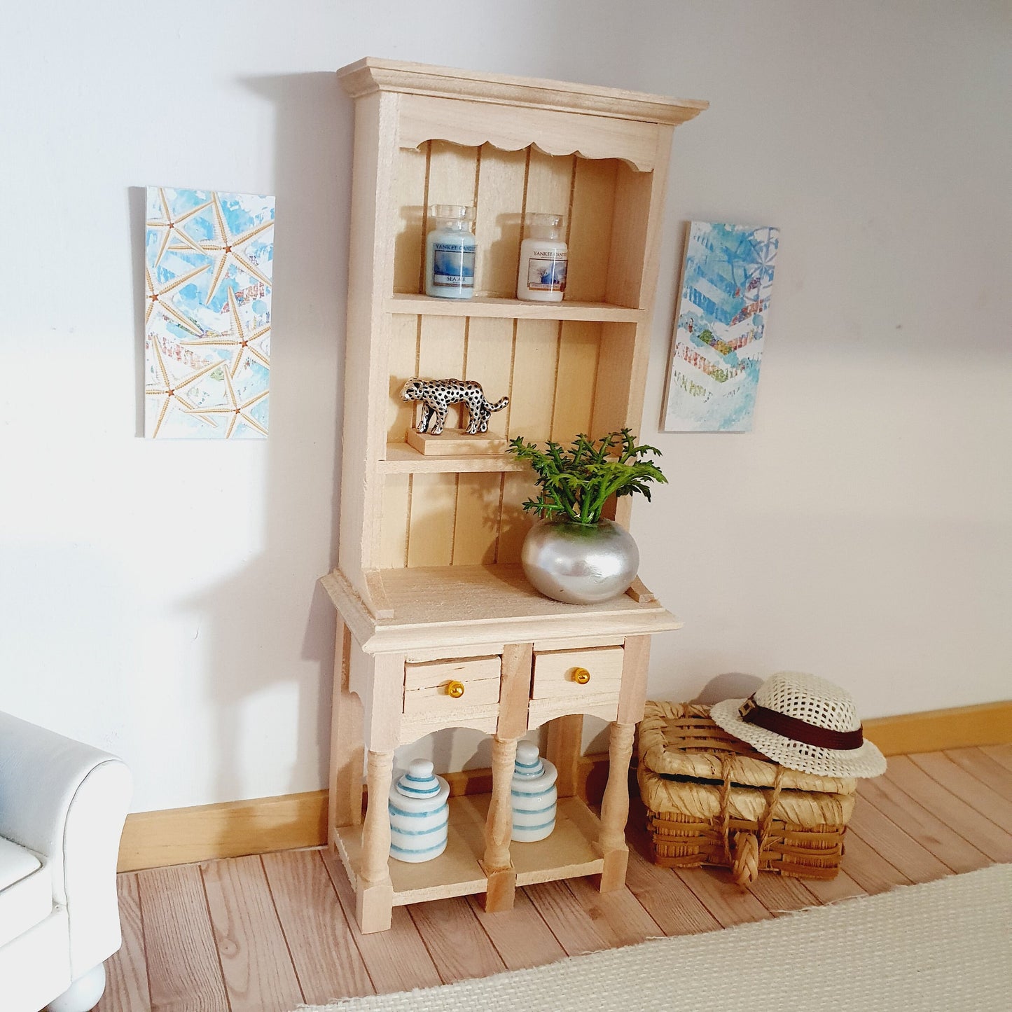 Dolls House Wooden Farmhouse Dresser, Miniature Furniture, Dollhouse Accessories, Tiny Furniture, Rustic Decor (DR2)