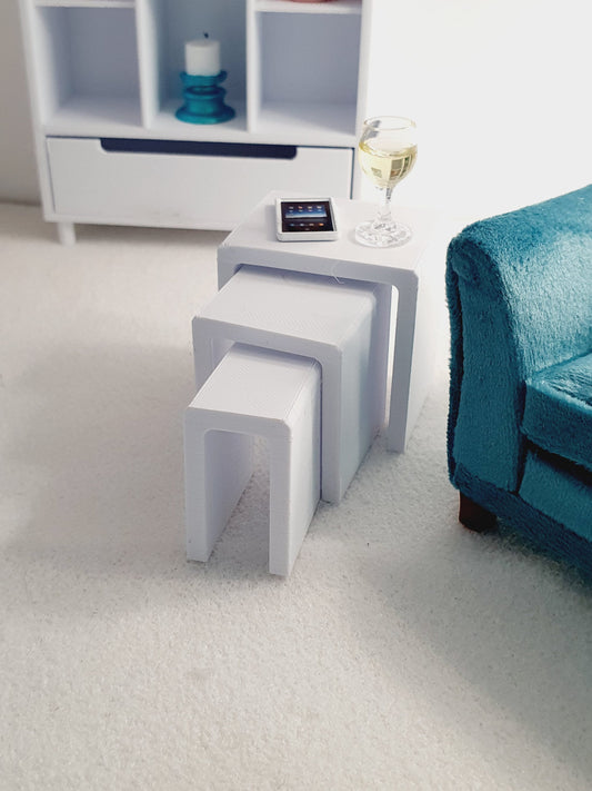 Dolls House Modern Nest of Tables 1:12th Scale, Miniature Coffee Table, Choice of Colours (NEST1)