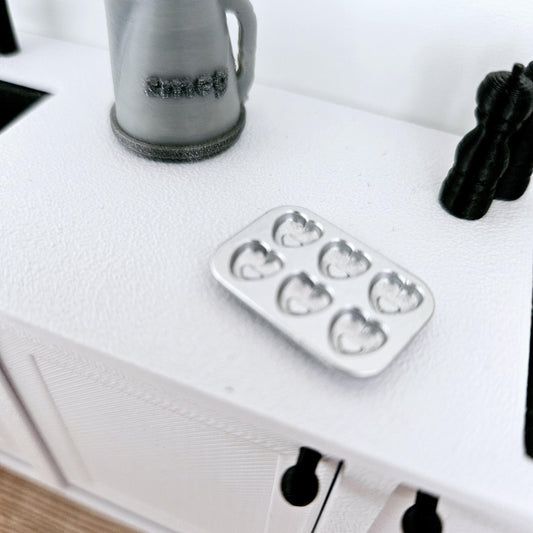 Dolls House Heart Baking Tray, 12th Scale, miniature muffin tray
