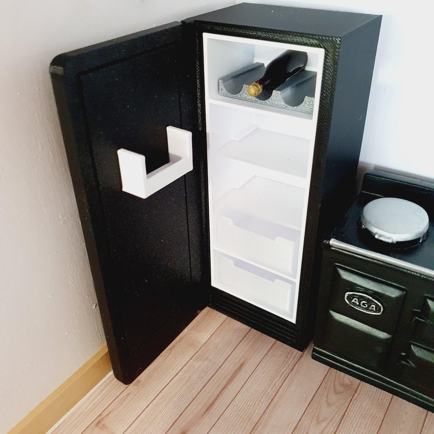 Dolls House Modern Kitchen Black SMEG Fridge,  1:12th Scale, Miniature fridge (K-FR-8)