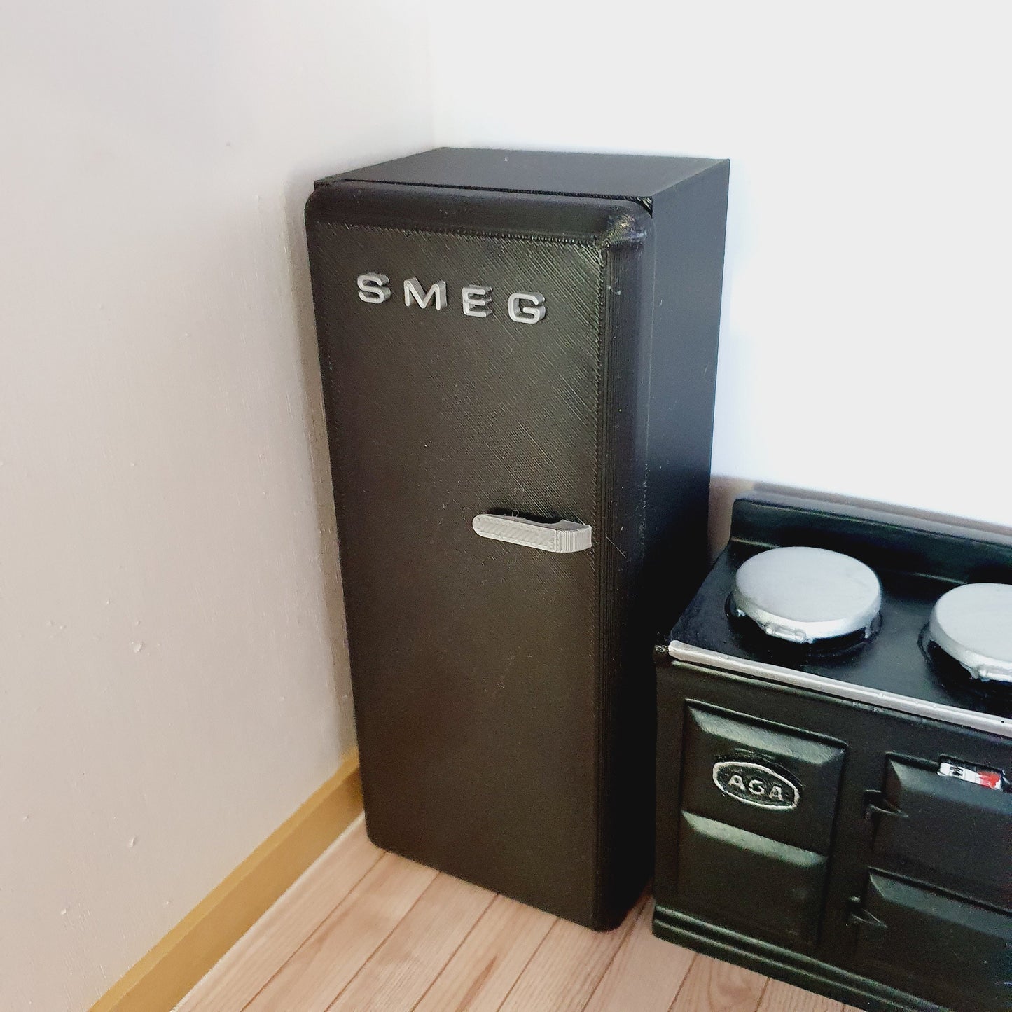 Dolls House Modern Kitchen Black SMEG Fridge,  1:12th Scale, Miniature fridge (K-FR-8)
