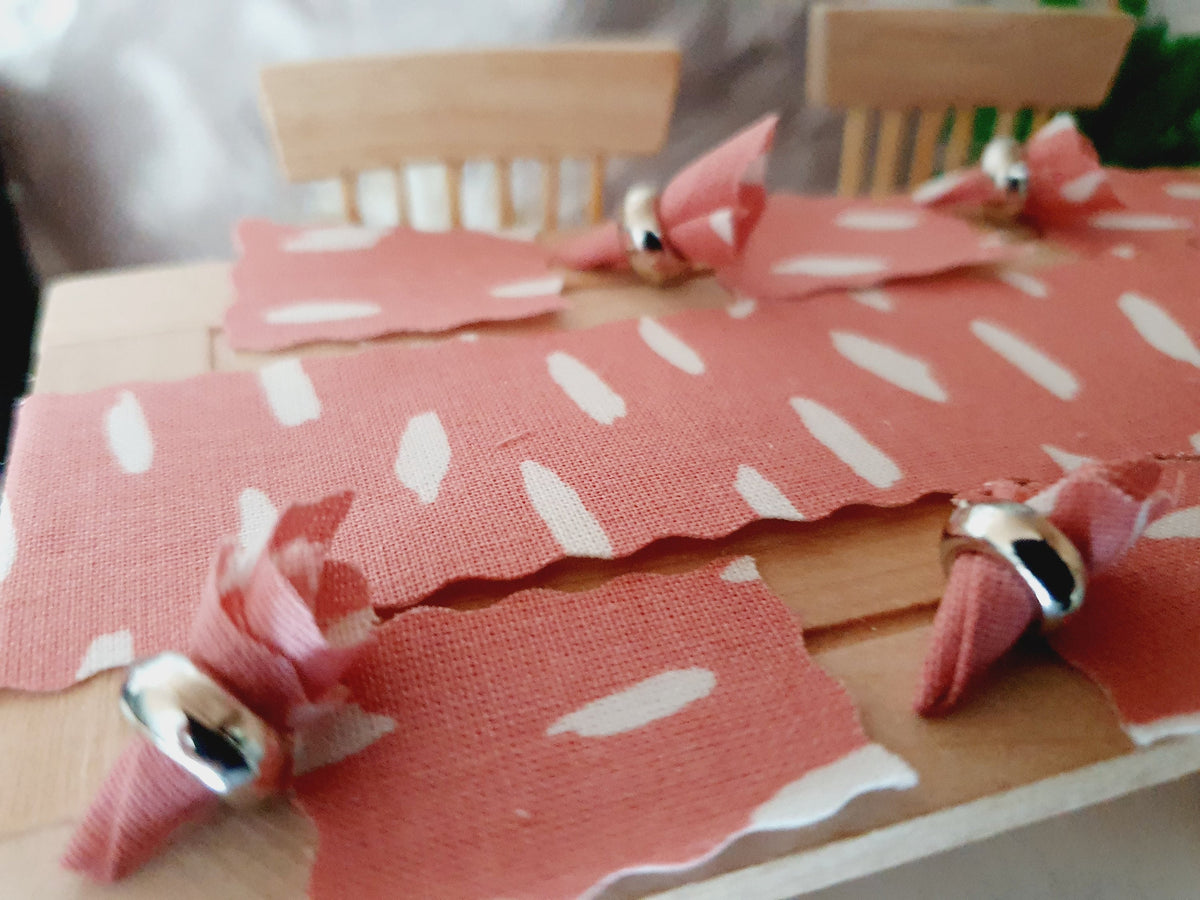 Dolls House Dark Pink Table Place Setting Set, Table Runner, Place Mats & Napkins, Set of 6, Miniature Table Place, 1:12