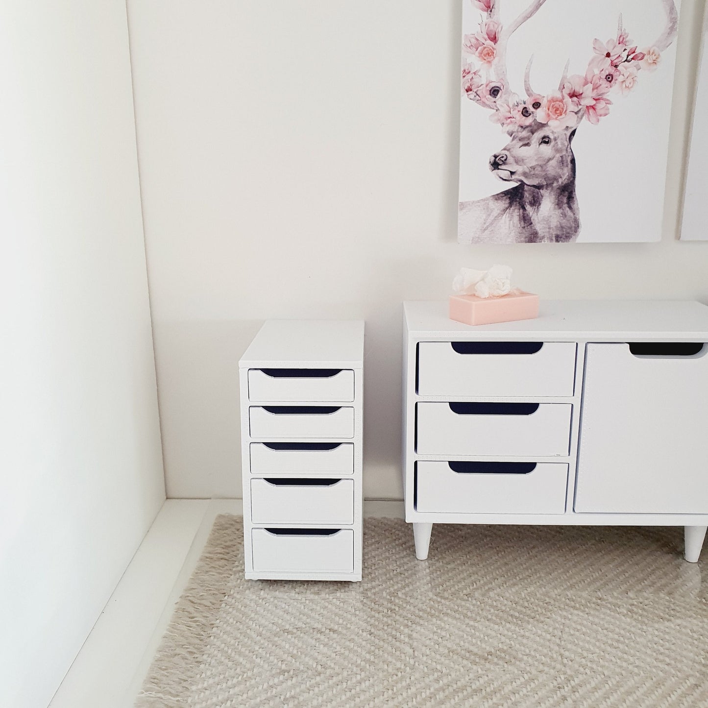 Dolls House Modern deep filing cabinet, craft room drawers, Choice of Colours 1:12th Scale, Miniature