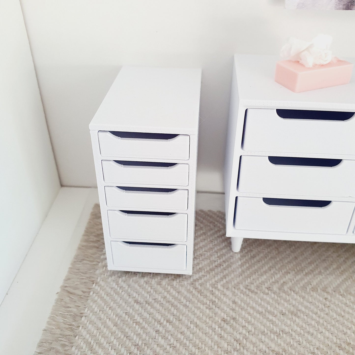 Dolls House Modern deep filing cabinet, craft room drawers, Choice of Colours 1:12th Scale, Miniature