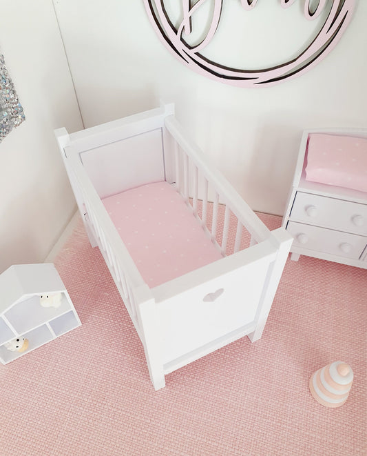 Dolls House Modern Coloured Cot with polka dot mattress, 1:12th Scale, Miniature Crib/ Cot