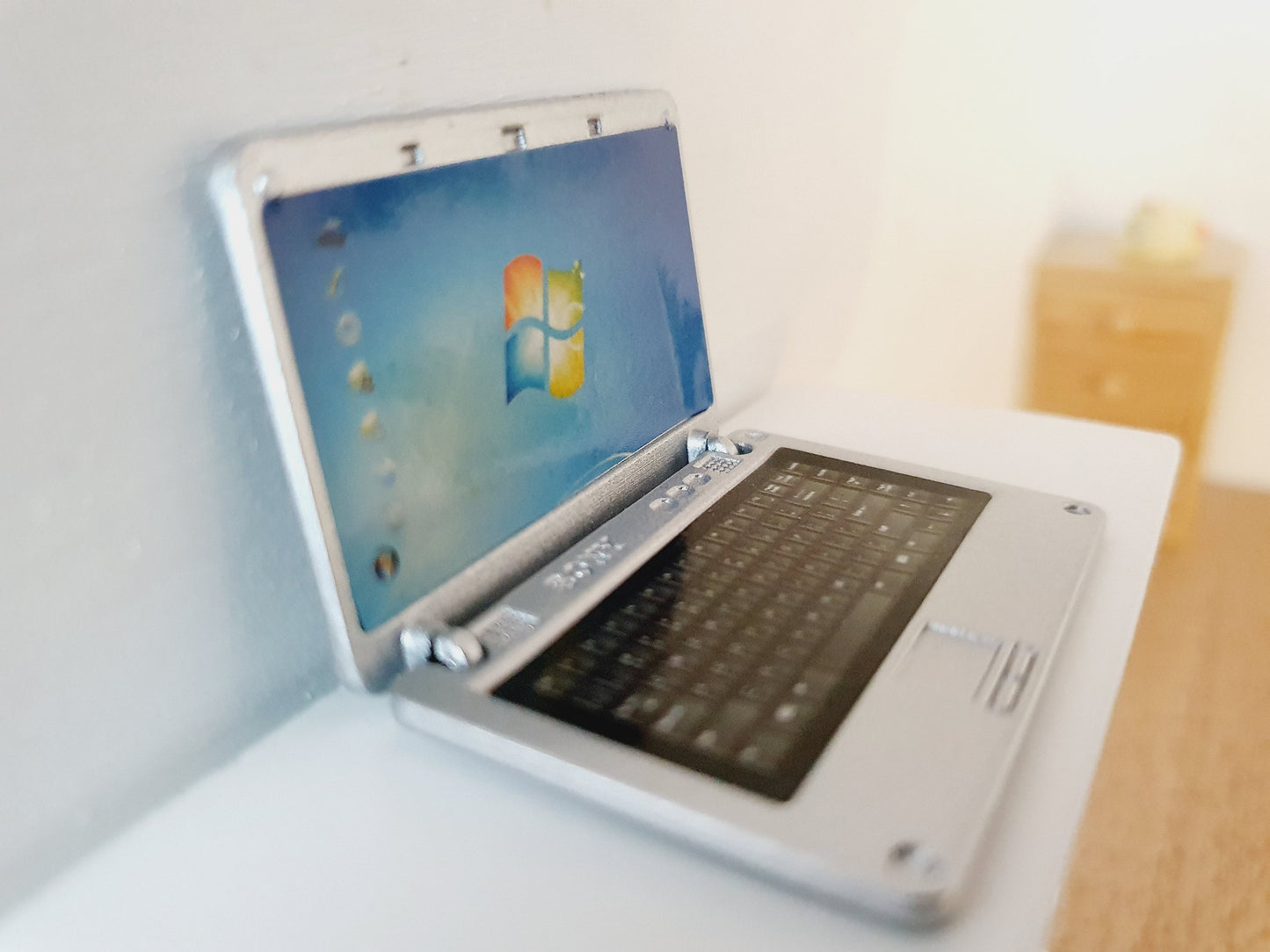 Dolls House Silver Laptop, 1:12th Scale, Miniature Laptop