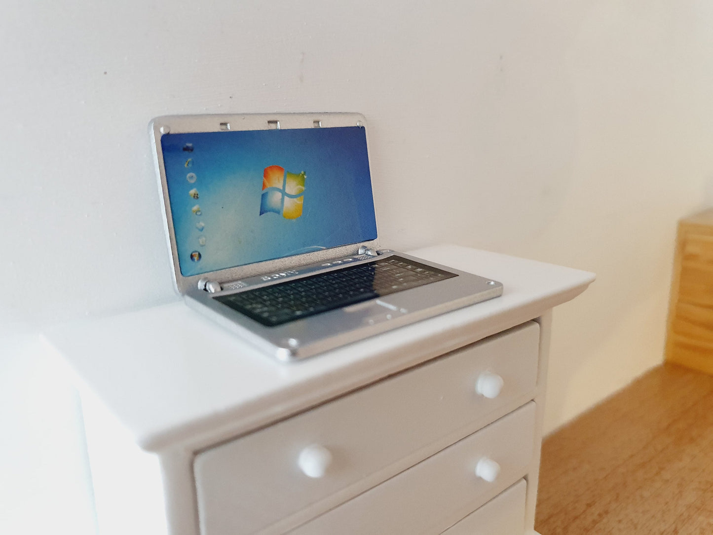 Dolls House Silver Laptop, 1:12th Scale, Miniature Laptop