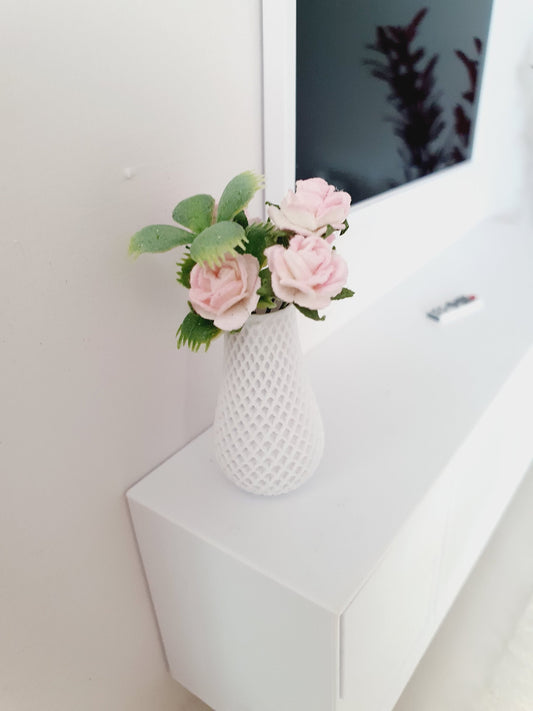 Dolls House Pink Roses | Coloured Vase | 1:12 Scale Miniature Flowers