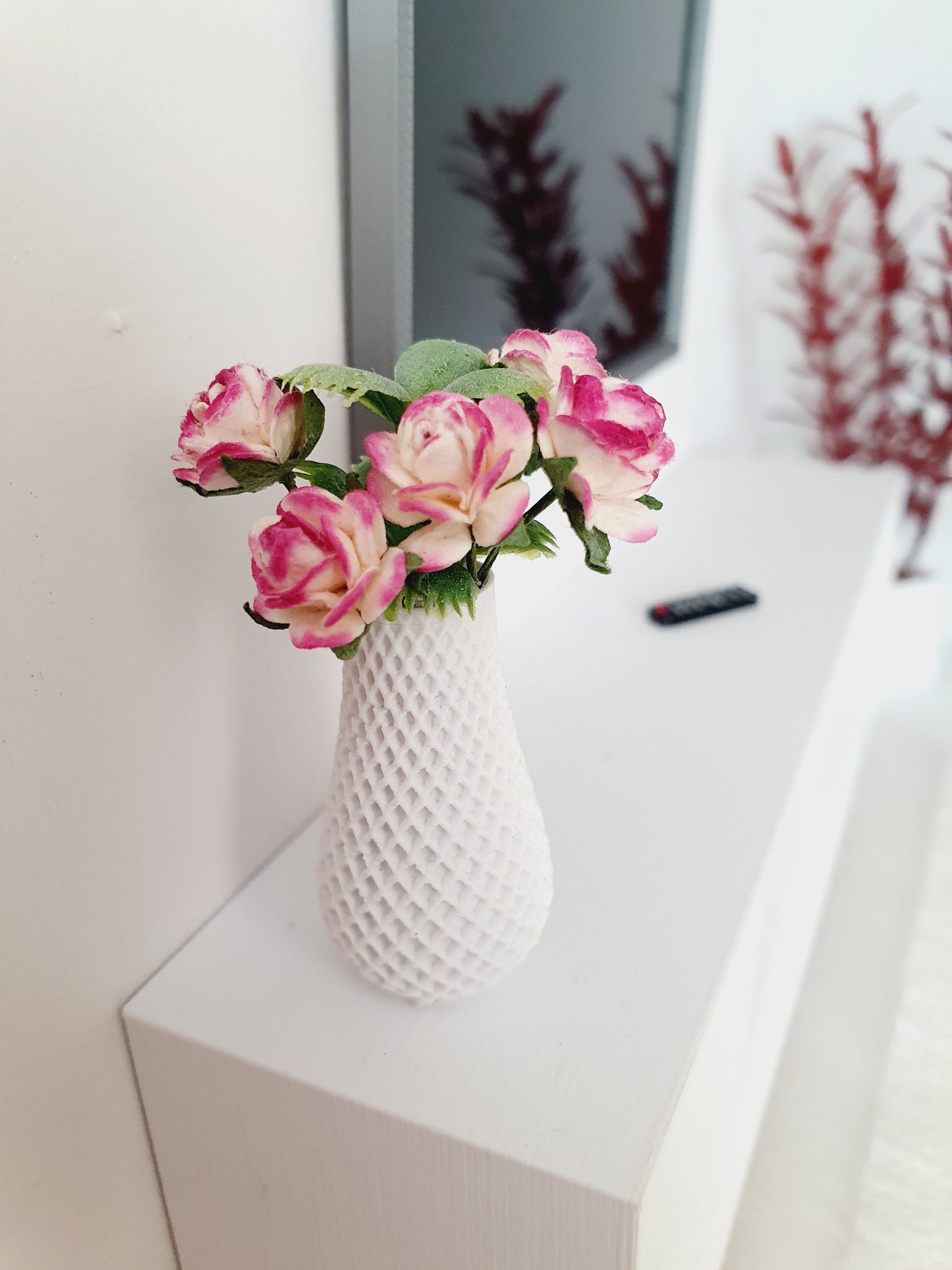 Dolls House Pink Roses | Coloured Vase | 1:12 Scale Miniature Flowers