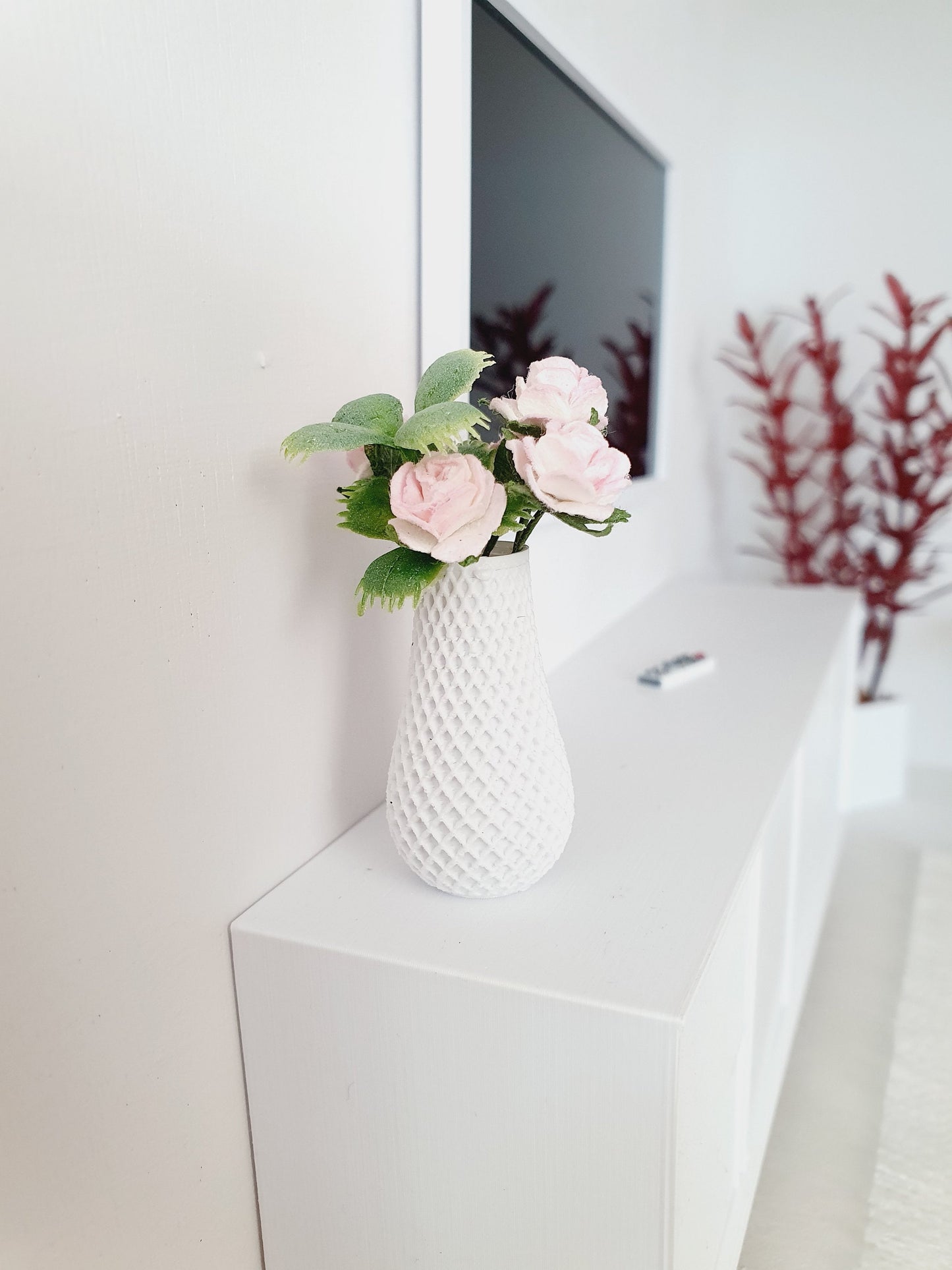 Dolls House Pink Roses | Coloured Vase | 1:12 Scale Miniature Flowers