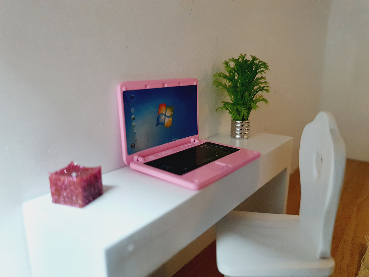 Dolls House Laptop | Pink or Silver | 1:12 Scale Miniature Computer