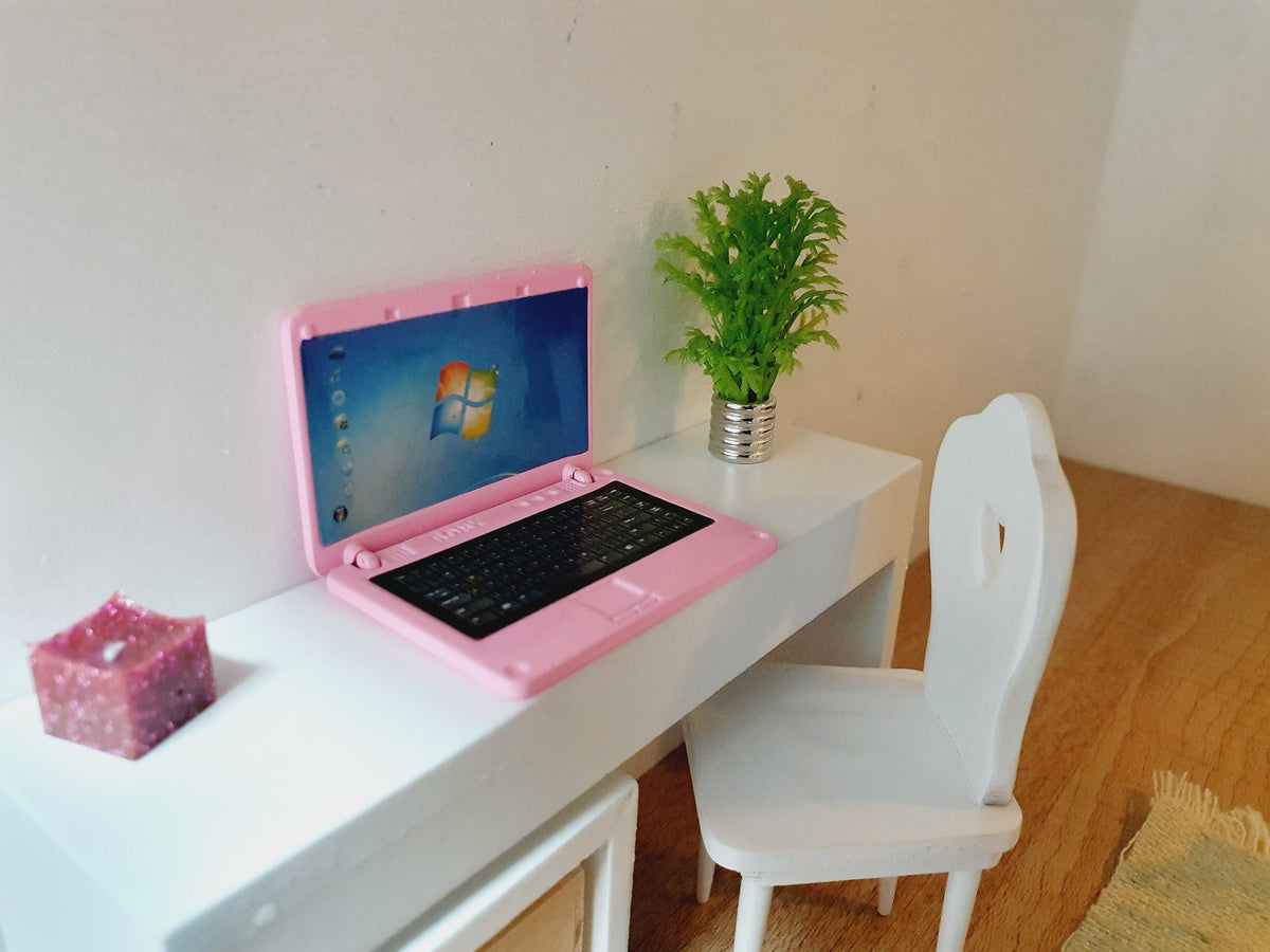 Dolls House Laptop | Pink or Silver | 1:12 Scale Miniature Computer