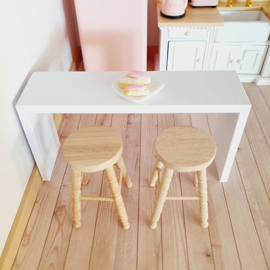 Dolls House 2x Wooden Bar Stools,  1:12th Scale, Miniature Bar Stool (K-BS2)