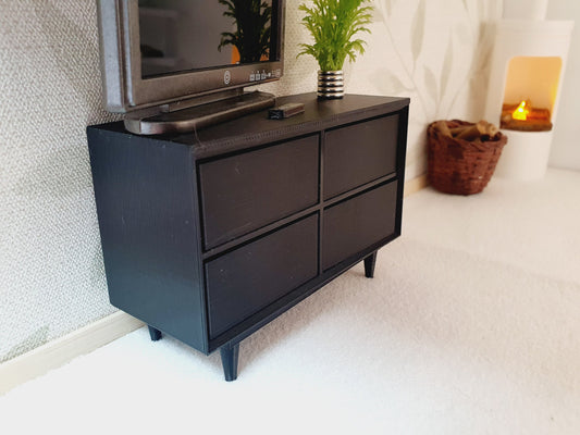 Dolls House Modern Sideboard with 4 opening drawers, Choice of Colours 1:12th Scale, Miniature chest of drawers (UN-5-D3-L1)